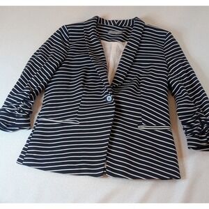 Olivia Moon Navy Blue and white Stripe Blazer Womens Size Medium